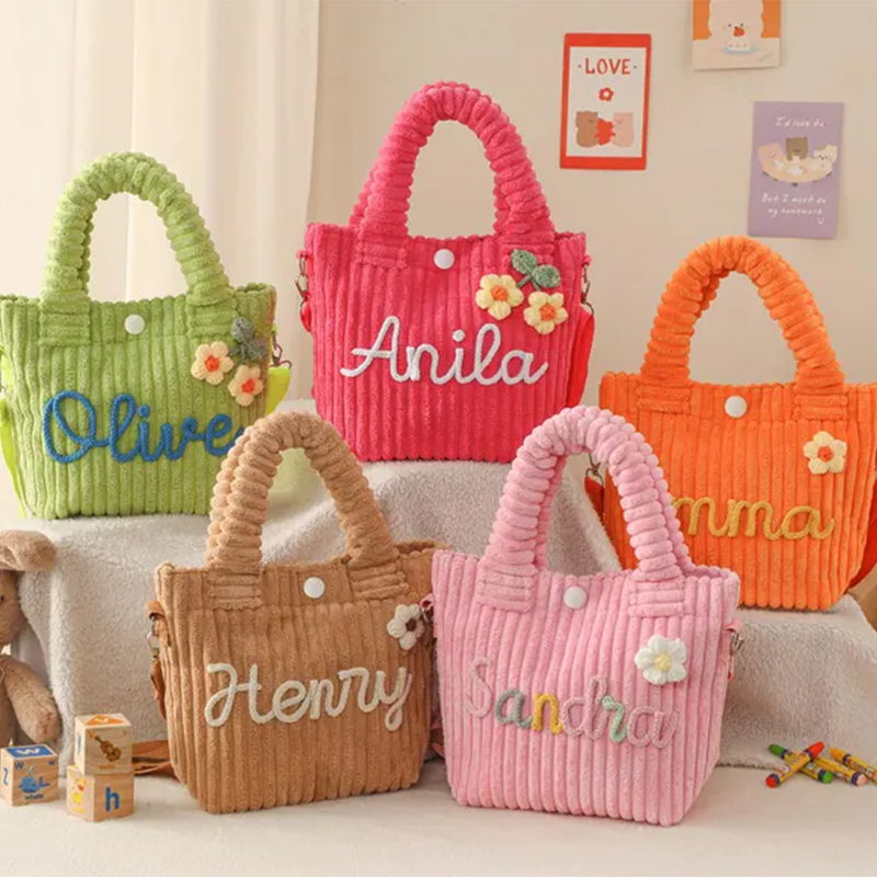 Kids Corduroy Tote Bag, Personalized Toddler Crossbody Bag