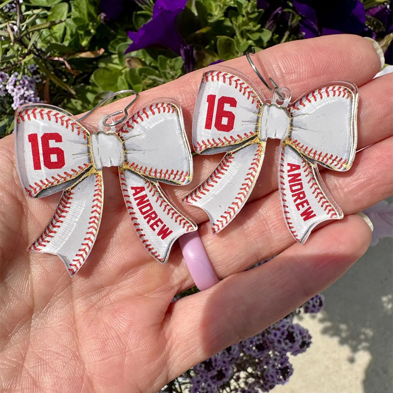 Custom Baseball Bow Earrings, Personalized Player Nam