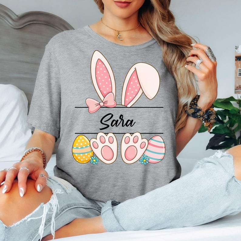 Custom Easter Bunny Name T-Shirt, Personalized Bunny Ears Shirt