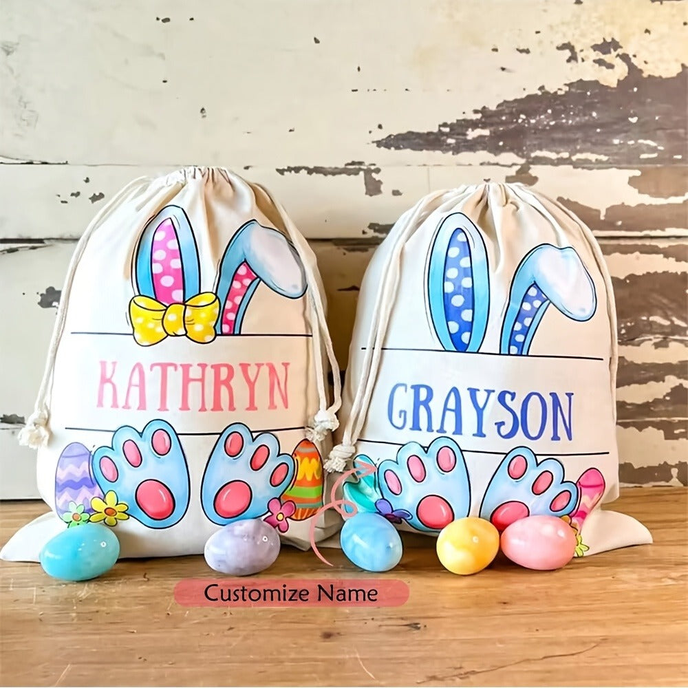 Personalized Name/Text Bunny Rabbit Easter Egg Hunt Treat Bag
