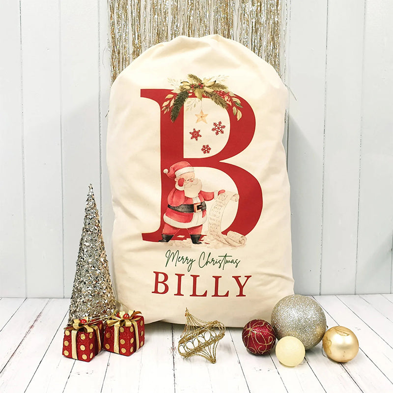 Personalized Name & Initial Christmas Gift Sack Custom Your Name