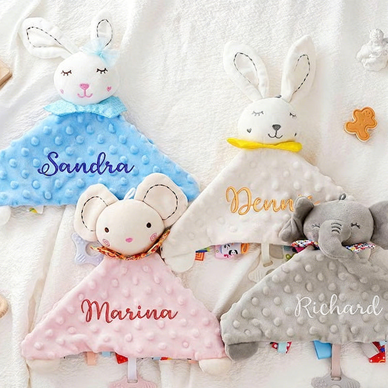 Personalized Plush Animal Baby Comforter: Embroidered Name Security Blanket