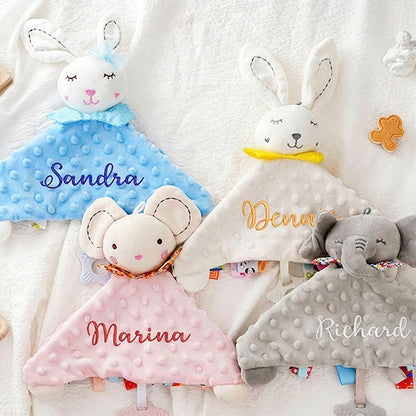 Personalized Plush Animal Baby Comforter: Embroidered Name Security Blanket