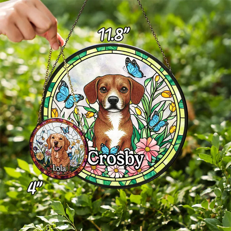 Custom Pet Portrait Stained Glass Suncatcher, Stained Glass Dog Memorial