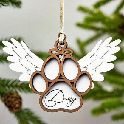 Angel Wings Dog Paw Memorial Pendant - 3D Carved Paw Print with Name