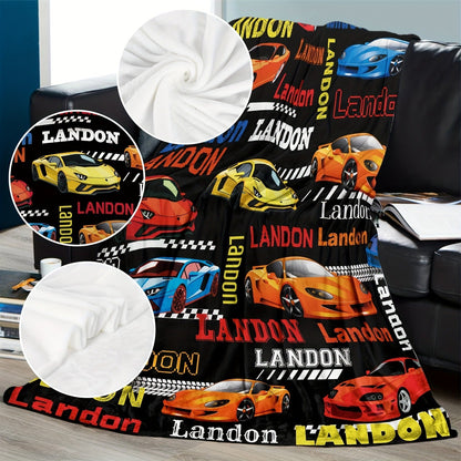 Customizable Landon Cartoon Sports Car Flannel Blanket