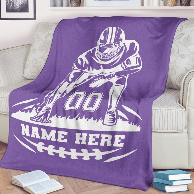 Personalized Football Blanket, Custom Name Gift Idea for Football Player