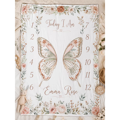 Personalized Butterfly Baby Milestone Blanket, Floral Baby Shower Gift
