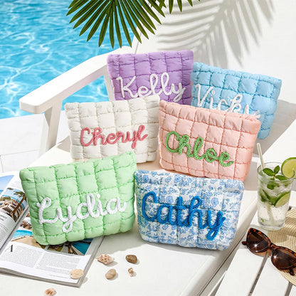 Personalized Quilted Nylon Makeup Bag,Custom Quilted Zipper Pouch