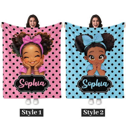 Personalized Afro Girl Fleece Blanket