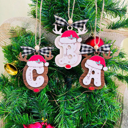 Personalized Reindeer Letter Ornament with Santa Hat
