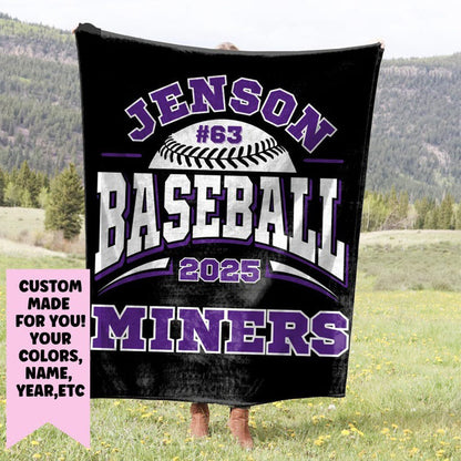 Baseball Gift, Personalized Baseball Blanket, Custom Player Name