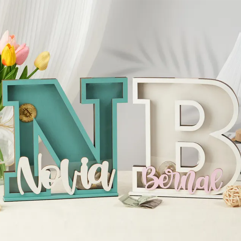 Personalized Letter Piggy Bank: Wooden Initial Coin Bank