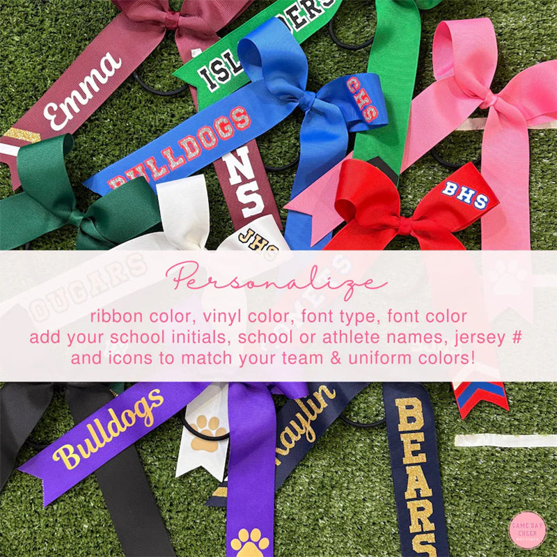 Cheer Game Day Long Tail Hair Bow, Personalized with your team colors and name
