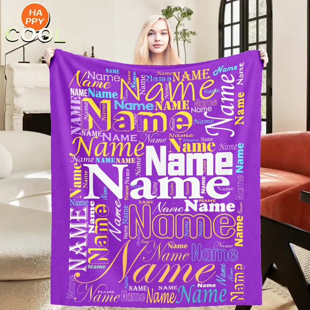 Personalized Custom Name/Text Blue Flannel Blanket