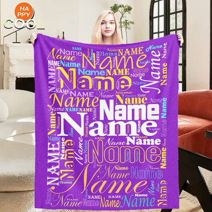 Personalized Custom Name/Text Blue Flannel Blanket