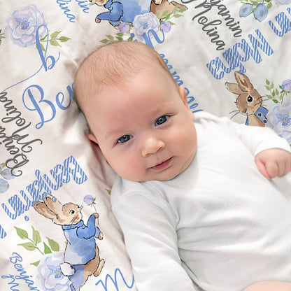 Personalized Peter Rabbit Bunny Floral Easter Blanket