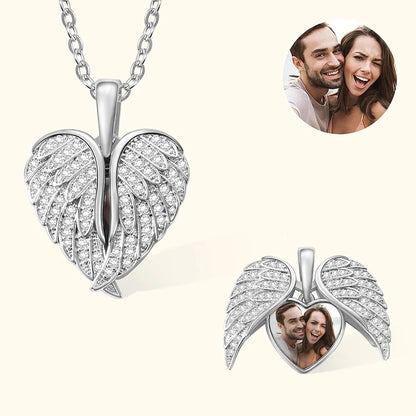 Personalized  Angel Wing Photo Locket Necklace