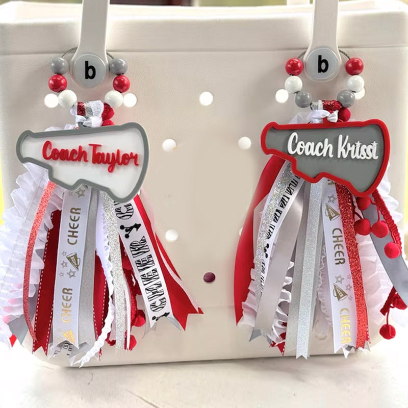 Cheer bogg bag tag, Cheerleader Tassel Charm Sport Duffle bag