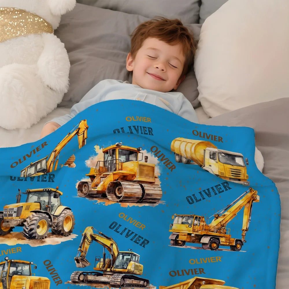 Personalized Construction Trucks Soft Throw Blanket