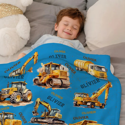 Personalized Construction Trucks Soft Throw Blanket