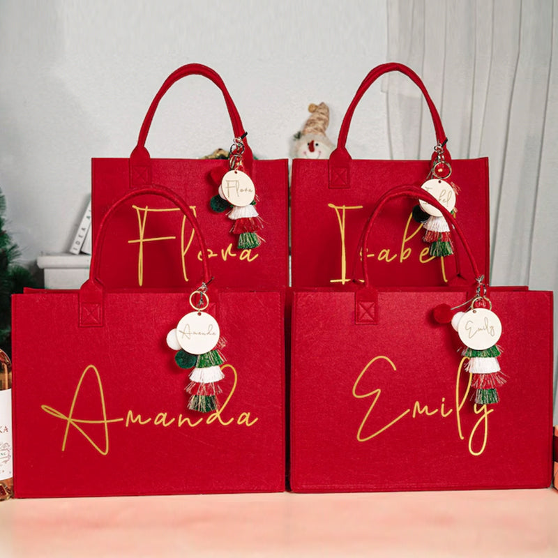 Custom Christmas Gift Bag & Charm,Holiday Gift Bags with Name