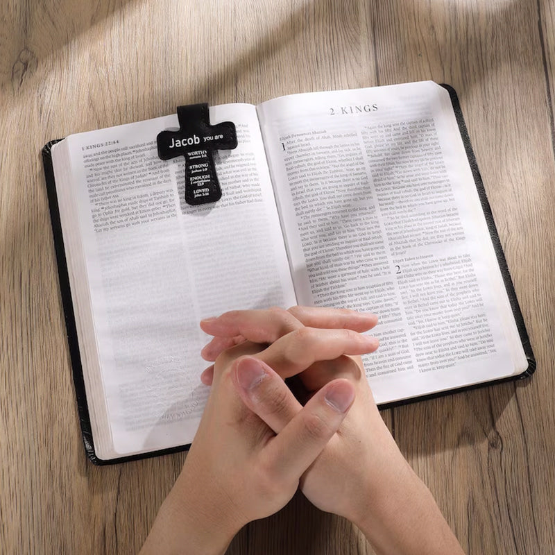 Custom Name Bible Verses Cross Shaped Leather Magnetic Christian Bookmark Clip