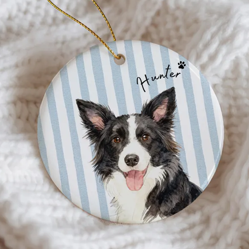 Personalized Pet Memorial Watercolor Ornament from Photo + Name