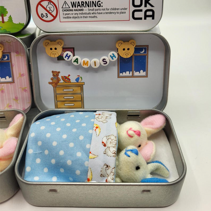 Bunny Easter Plush mummy and baby bunnies in Pocket Tin