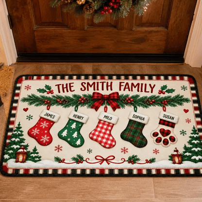 Personalized Christmas Family Runner Rug, Custom Holiday Hallway Carpet
