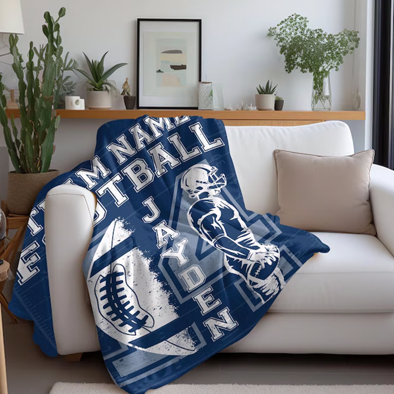 Personalized Football Blanket, Custom Name and Number for Football Player
