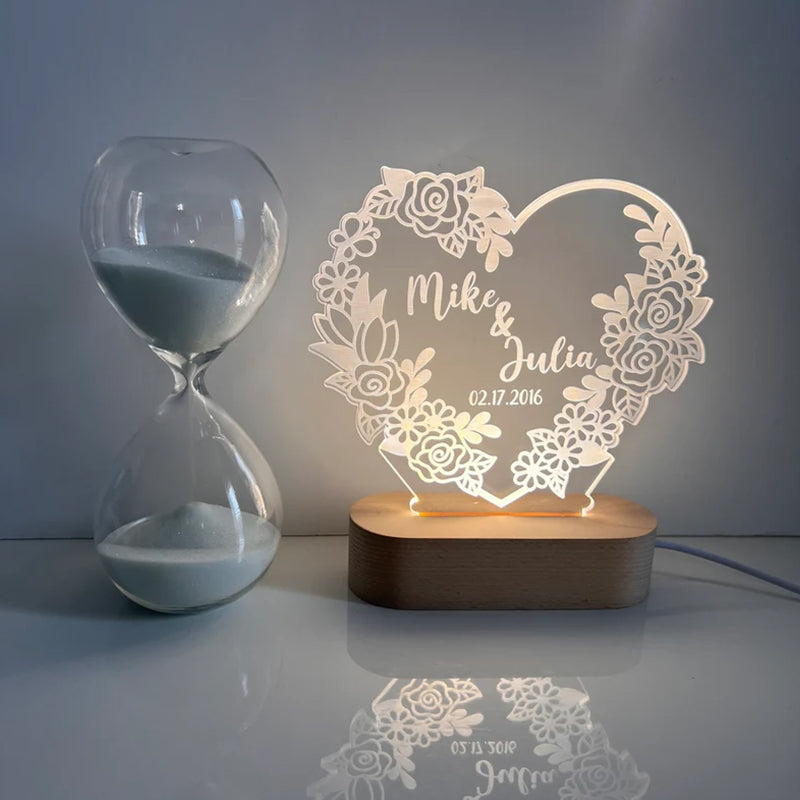 Custom Night Light as Valentines Day Gift, Heart Shape Personalized Night Light