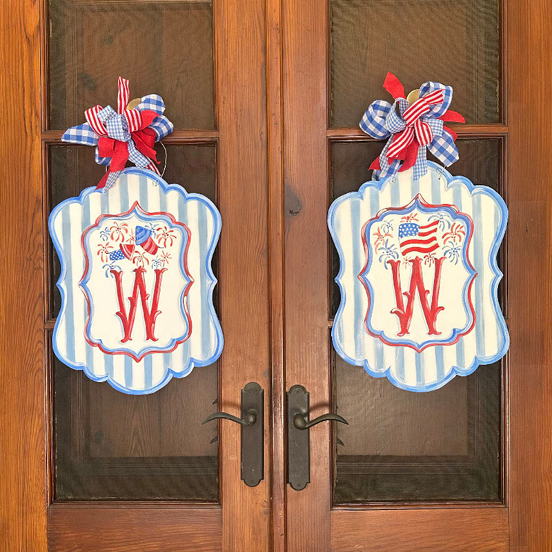 Patriotic Door Hanger: 4th of July Decor, Personalized Initial