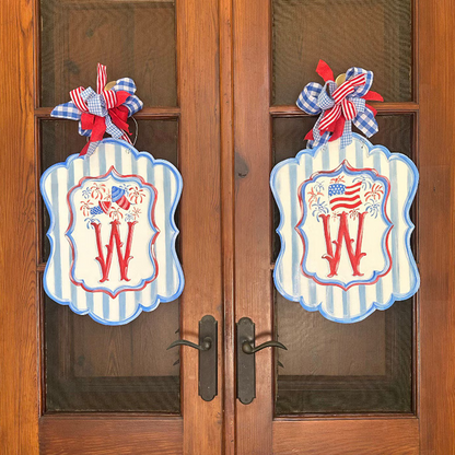 Patriotic Door Hanger: 4th of July Decor, Personalized Initial