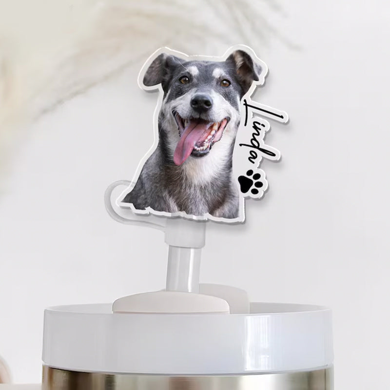 Custom Pet Photo Straw Topper, Stanley Cup Straw Cap with Pet Photo