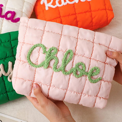 Personalized Quilted Nylon Makeup Bag,Custom Quilted Zipper Pouch
