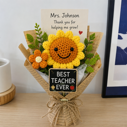 Crochet Flower Bouquet Handmade, Knitted Flower Gift, Personalization Thank You Teacher Gift