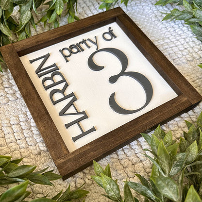 Party of 3 Sign, 3D Number Sign, Last Name Sign, Custom Family Name Sign