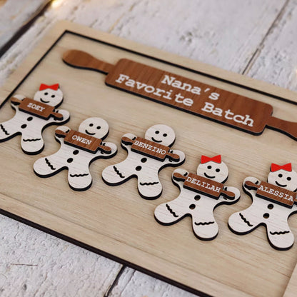 Wooden Gingerbread Family Sign Personalized Grandchildren Sign