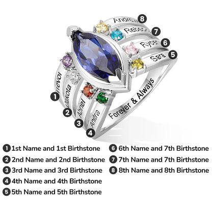 Personalized Dainty Birthstone Ring with Engraved Name Women Jewelry