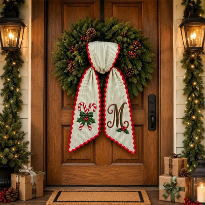 Personalized Candy Cane Wreath Bow