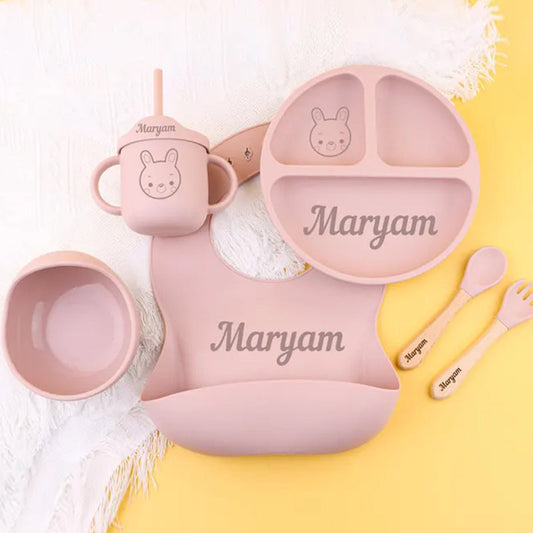 Personalised Silicone Weaning Set,Custom Baby Plate,Cartoon Weaning Set