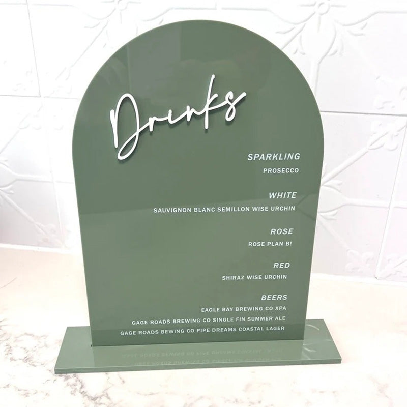 Cocktail Drinks Menu Signage - Printed Drinks Menu "Drinks" with Custom Name