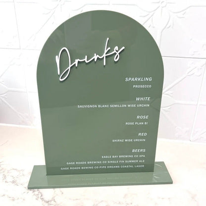 Cocktail Drinks Menu Signage - Printed Drinks Menu "Drinks" with Custom Name