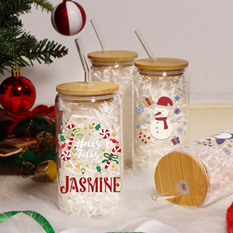 Personalized Christmas Tumblers| Custom Glass Coffee cup
