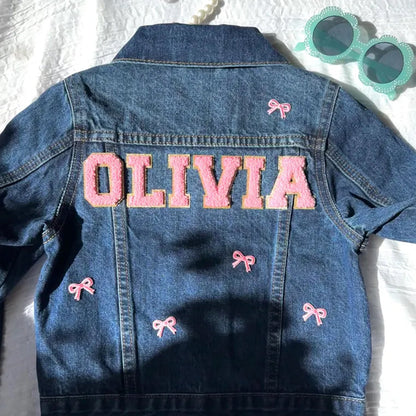 Personalized jean jacket with daisy, Kids jean jacket