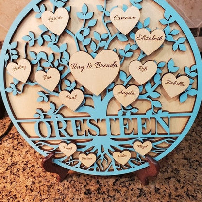 Engraved wood family tree sign, gifts for family, personalized wooden