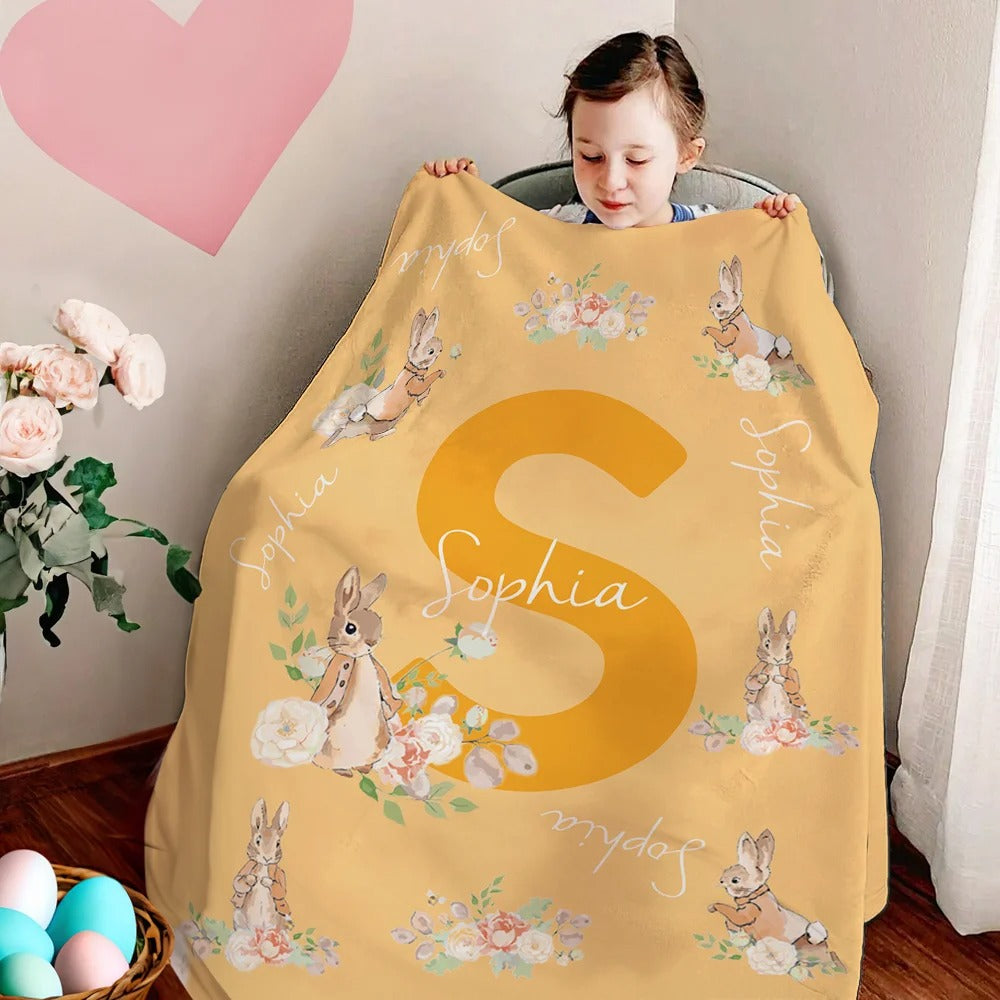 Personalize Cute Bunny Peter Rabbit Soft Throw Blanket Easter Gift for Kids