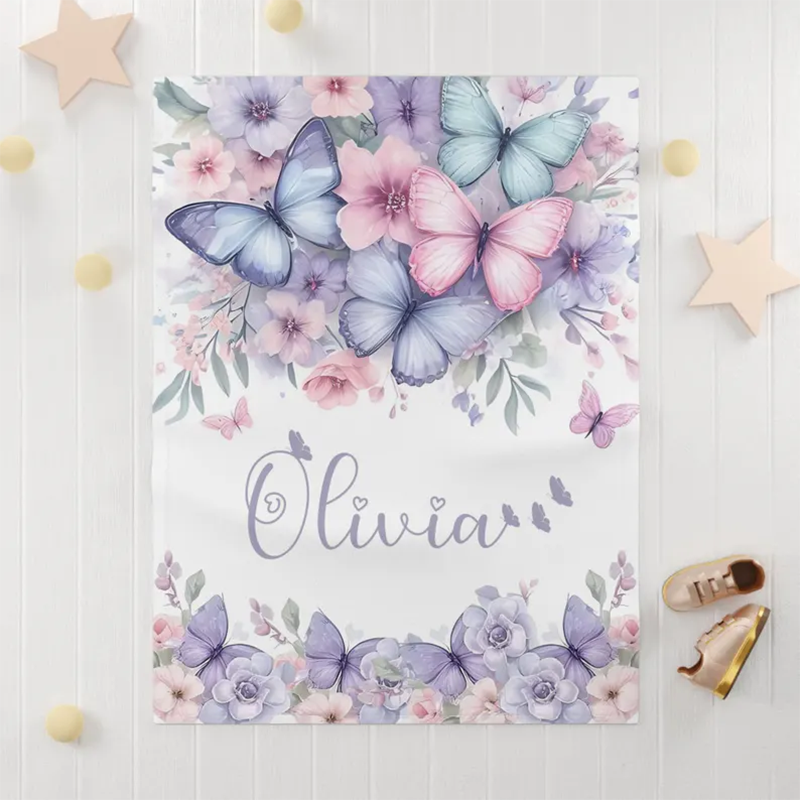 Personalized Butterfly Nursery Blanket Custom Baby Name Blanket