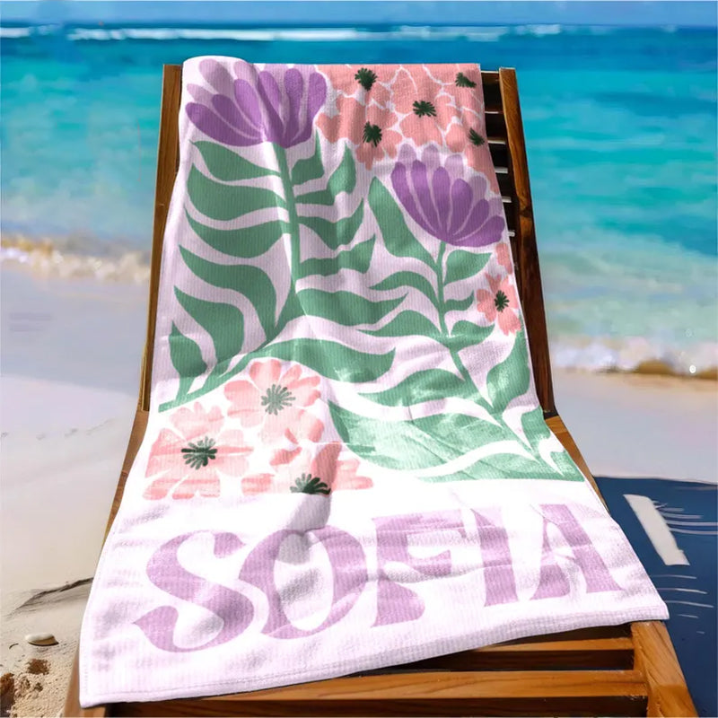 Personalized Retro Beach Towel with Name,Groovy Vibes Beach,Retro Floral Towel